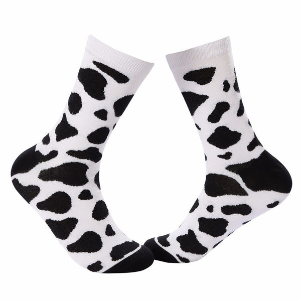 Cow Pattern Crew Socks - Black and White - Tale Of Socks