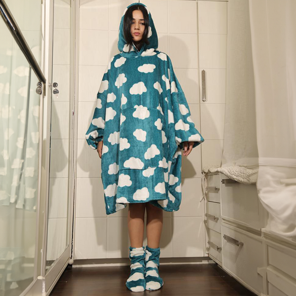 Clouds Hoodie Blanket - Teal