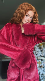 Women Burgandy fur Robe