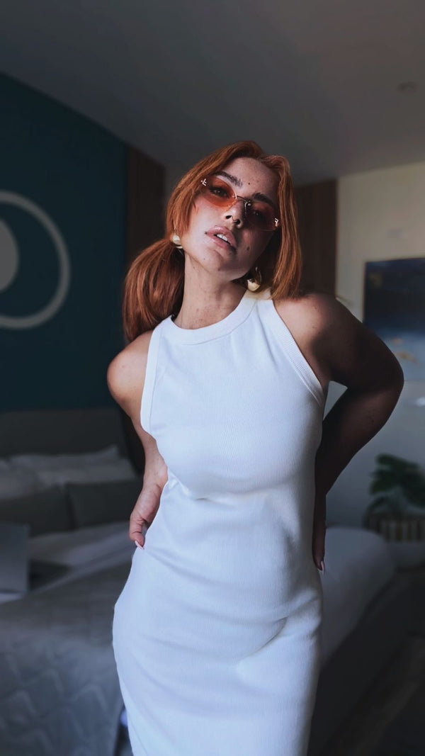 White lycra cotton Dress