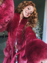 Women Burgandy fur Robe