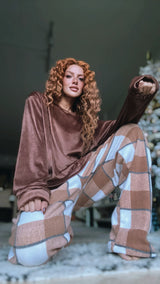Women Brown Plaids Pajama