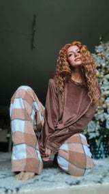 Women Brown Plaids Pajama