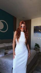 White lycra cotton Dress