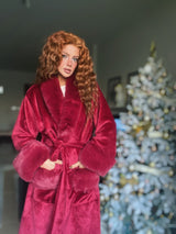Women Burgandy fur Robe