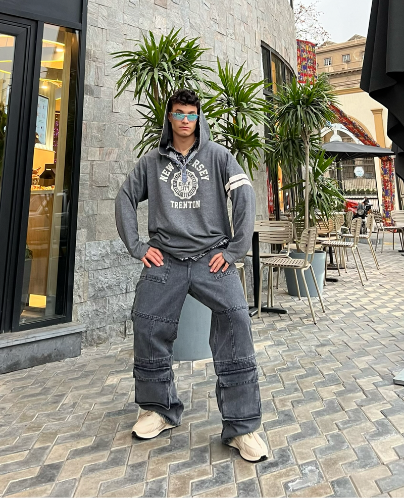 Unisex Washed Grey Jeans
