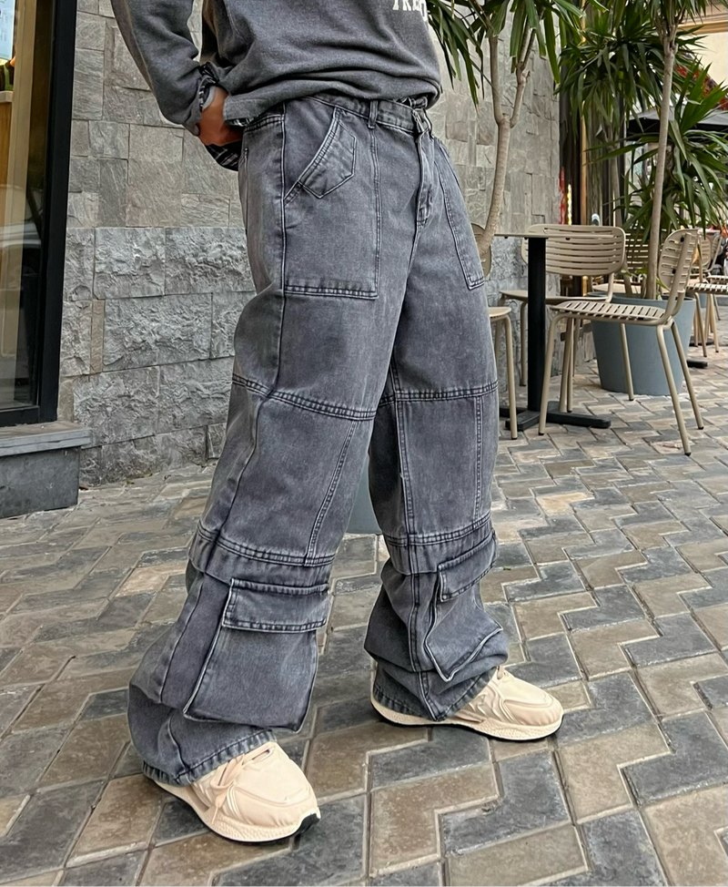 Unisex Washed Grey Jeans