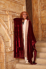 Ghazal Kaftan - غزل. Burgundy Velvet with Indian Embroidery. Moroccan Inspired