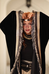 Sadmia Kaftan - سديمة. Black Velvet with Indian Hand Embroidery. Moroccan Inspired.