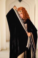 Sadmia Kaftan - سديمة. Black Velvet with Indian Hand Embroidery. Moroccan Inspired.