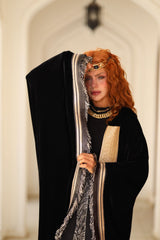 Sadmia Kaftan - سديمة. Black Velvet with Indian Hand Embroidery. Moroccan Inspired.
