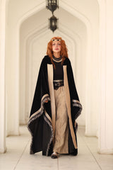 Sadmia Kaftan - سديمة. Black Velvet with Indian Hand Embroidery. Moroccan Inspired.