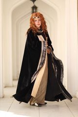 Sadmia Kaftan - سديمة. Black Velvet with Indian Hand Embroidery. Moroccan Inspired.
