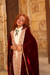 Ghazal Kaftan - غزل. Burgundy Velvet with Indian Embroidery. Moroccan Inspired