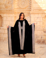 Mohra Kaftan - مهرة. Black Velvet with Indian Hand Embroidery