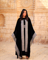 Mohra Kaftan - مهرة. Black Velvet with Indian Hand Embroidery