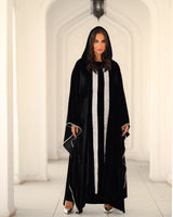 Jomman Kaftan - جمان. Black Velvet with Handmade Pearl Detailing