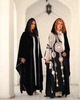 Mohra Kaftan - مهرة. Black Velvet with Indian Hand Embroidery