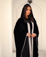 Mohra Kaftan - مهرة. Black Velvet with Indian Hand Embroidery