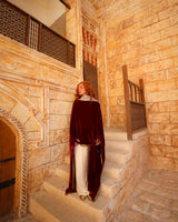 Ghazal Kaftan - غزل. Burgundy Velvet with Indian Embroidery. Moroccan Inspired