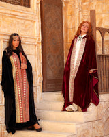 Ghazal Kaftan - غزل. Burgundy Velvet with Indian Embroidery. Moroccan Inspired