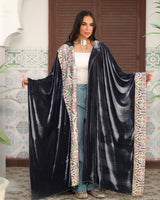 Sokoon Kaftan - سكون. Grey Velvet with Handmade Indian Embroidery. Moroccan Inspired.
