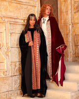 Ghazal Kaftan - غزل. Burgundy Velvet with Indian Embroidery. Moroccan Inspired