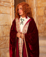 Ghazal Kaftan - غزل. Burgundy Velvet with Indian Embroidery. Moroccan Inspired