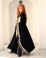 Sadmia Kaftan - سديمة. Black Velvet with Indian Hand Embroidery. Moroccan Inspired.