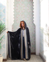 Jalila Kaftan - جليلة. Grey Velvet with Indian Embroidery. Moroccan Inspired.