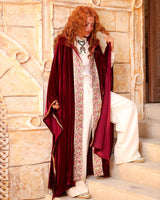 Ghazal Kaftan - غزل. Burgundy Velvet with Indian Embroidery. Moroccan Inspired