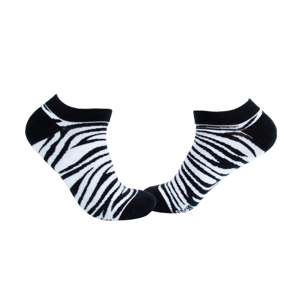 Zebra Pattern Ankle/Low Cut Socks - Black & White - Tale Of Socks