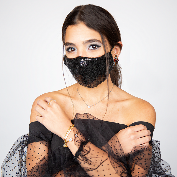Sequin Fashion Face Mask - Black - Tale Of Socks