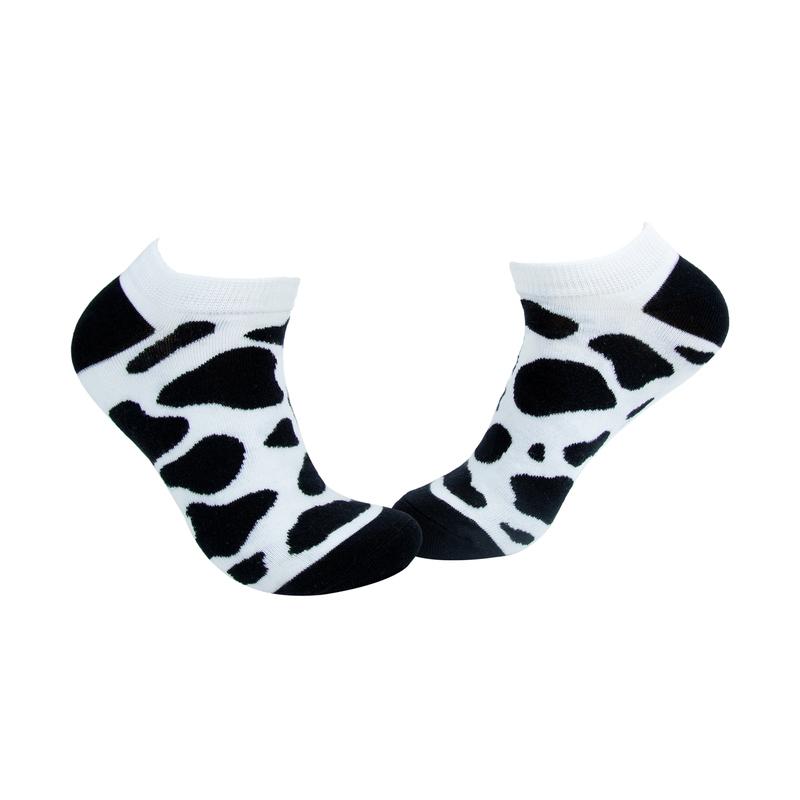 Cow Pattern Ankle/Low Cut Socks - Black & White - Tale Of Socks