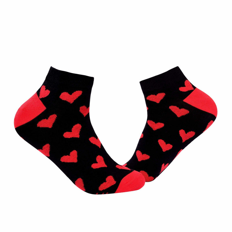 Red Hearts Ankle/Low Cut Socks - Black - Tale Of Socks