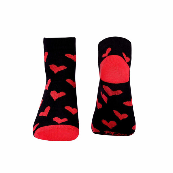 Red Hearts Ankle/Low Cut Socks - Black - Tale Of Socks