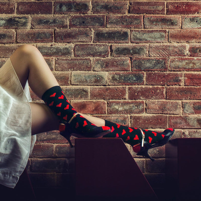 Red Hearts Ankle/Low Cut Socks - Black - Tale Of Socks