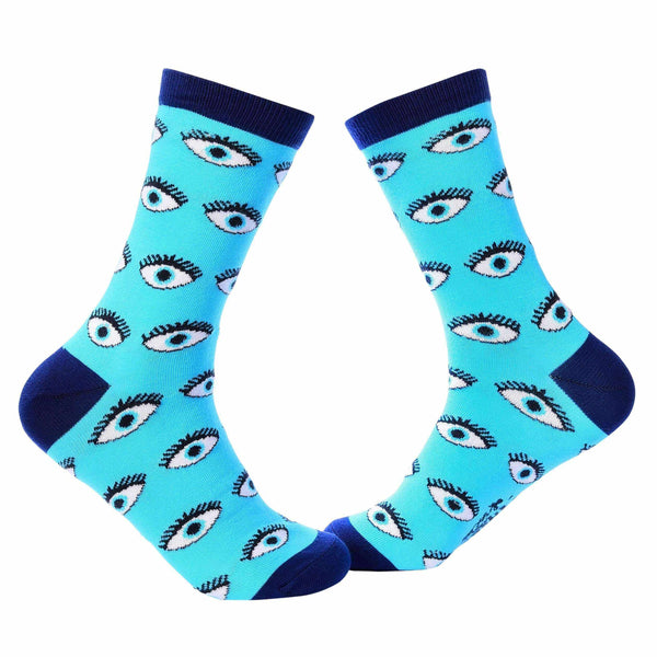 Evil Eyes Crew Socks - Light Blue - Tale Of Socks