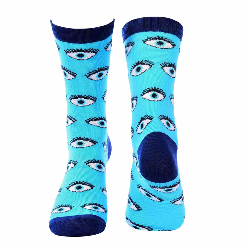 Evil Eyes Crew Socks - Light Blue - Tale Of Socks