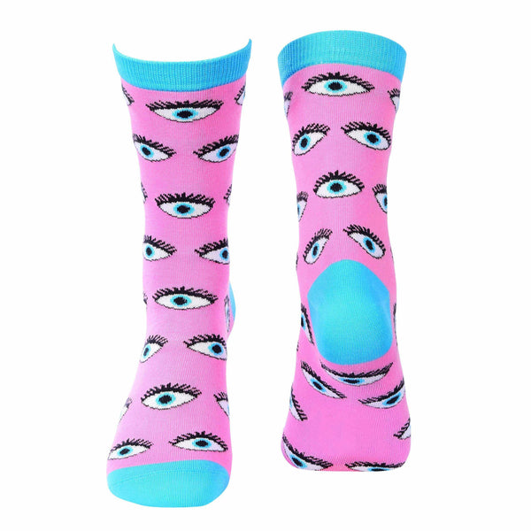 Evil Eyes Crew Socks - Pink - Tale Of Socks