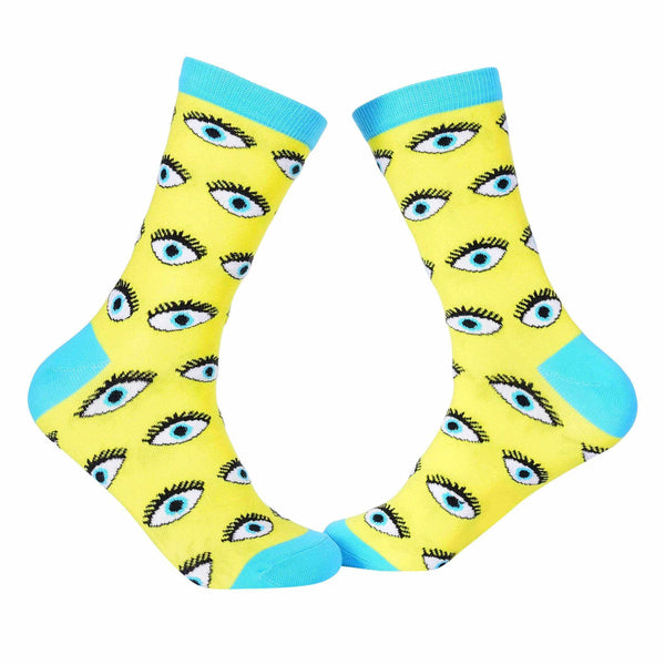 Evil Eyes Crew Socks - Yellow - Tale Of Socks