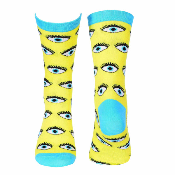 Evil Eyes Crew Socks - Yellow - Tale Of Socks