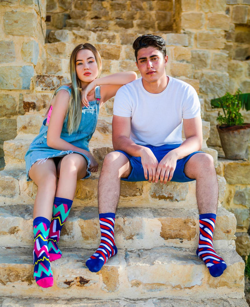 Stripes Crew Socks - Navy, Red & White - Tale Of Socks