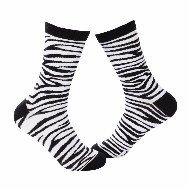 Zebra Pattern Crew Socks - Black and White - Tale Of Socks