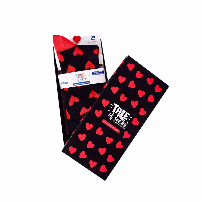 Red Hearts - Crew Socks - Black - Tale Of Socks