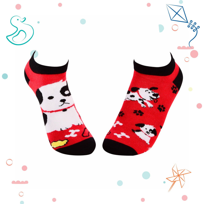 Kids Collection - Ankle Socks - Dogs - Red X Black - Tale Of Socks